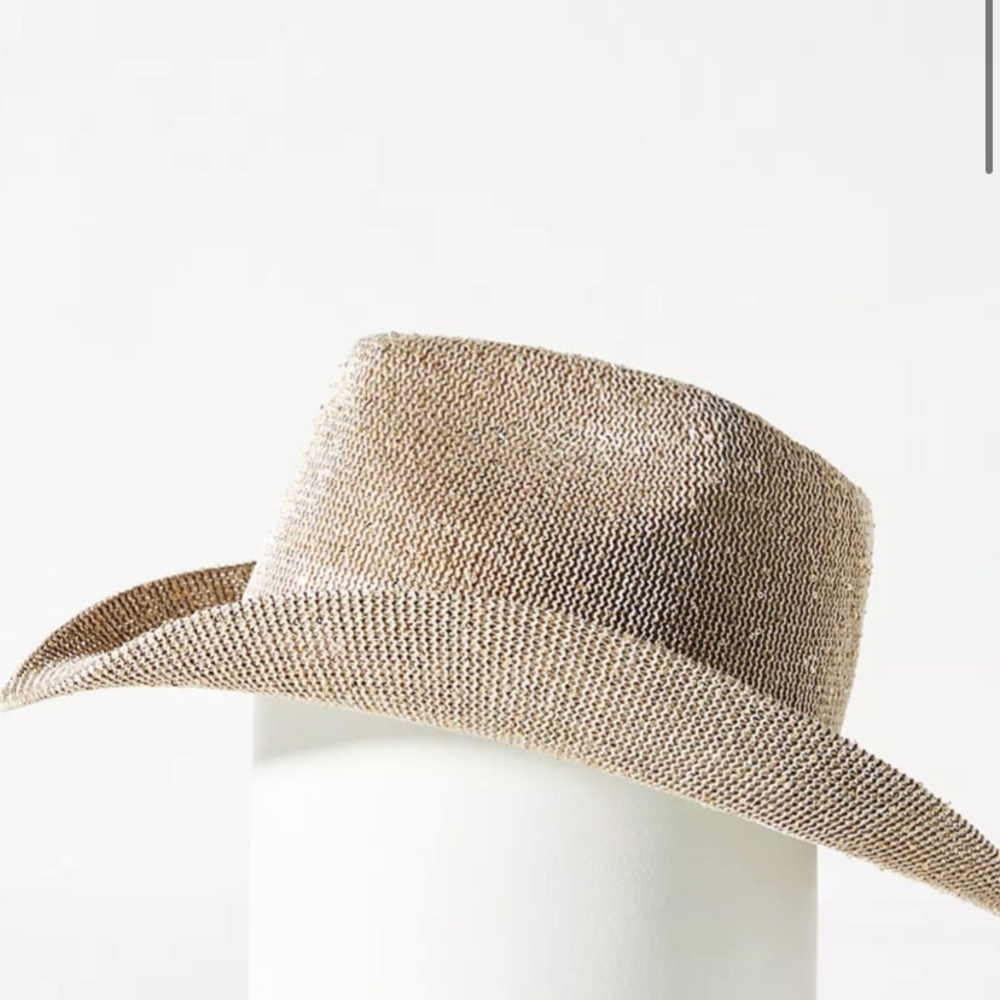 Anthropologie Sparkle Cowboy Rancher Hat beige-gold one size western core - Picture 6 of 9